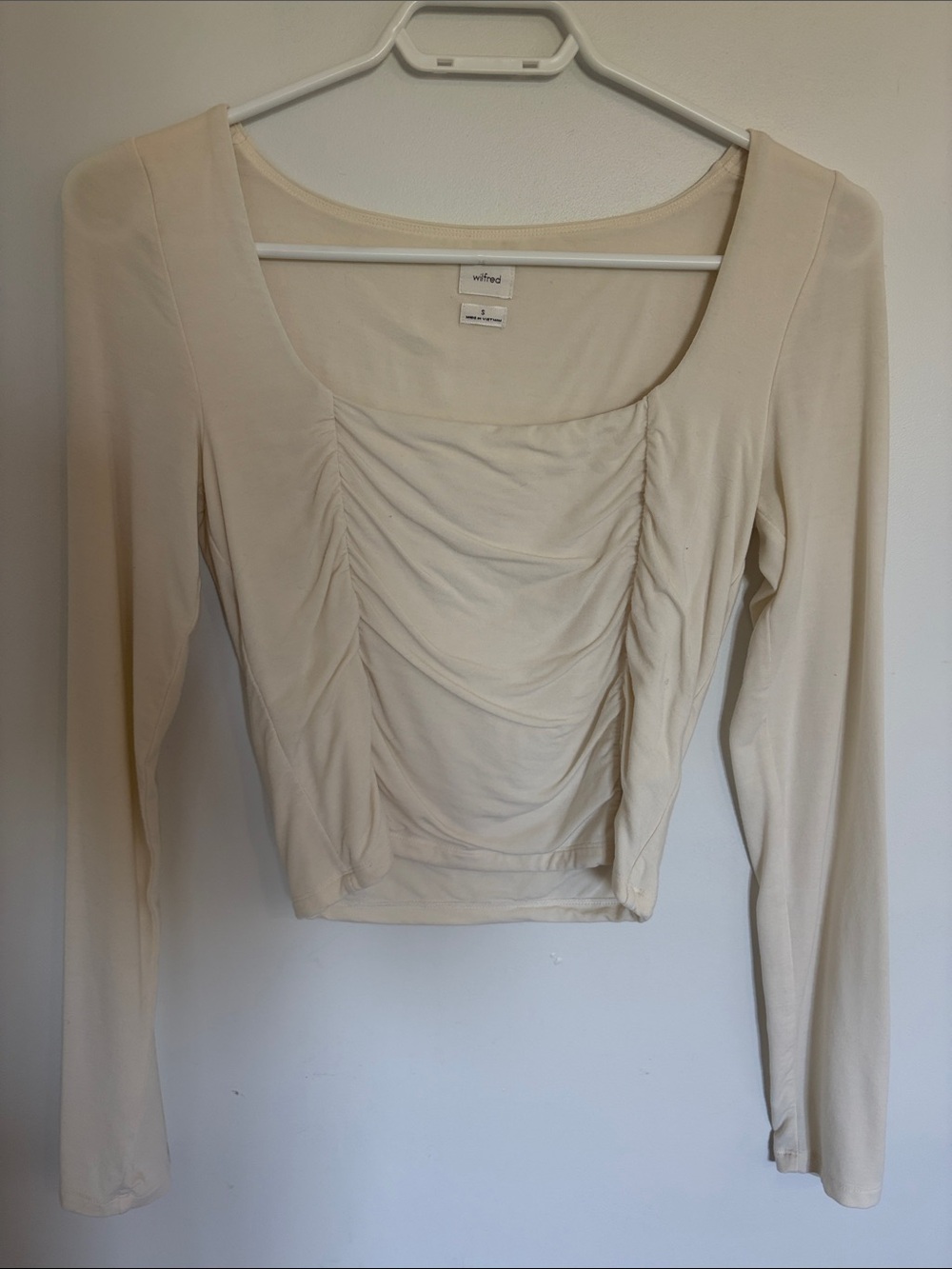 Wilfred Cream Ruched Scoop-Neck Long Sleeve Top